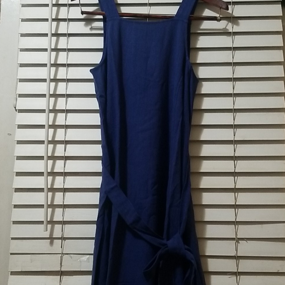 GILLI DENIM JEAN LINEN SLEEVELESS BELTED BLUE MIDI DRESS S - Picture 3 of 6